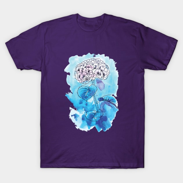 Blue Hydrangea Watercolor T-Shirt by SWON Design